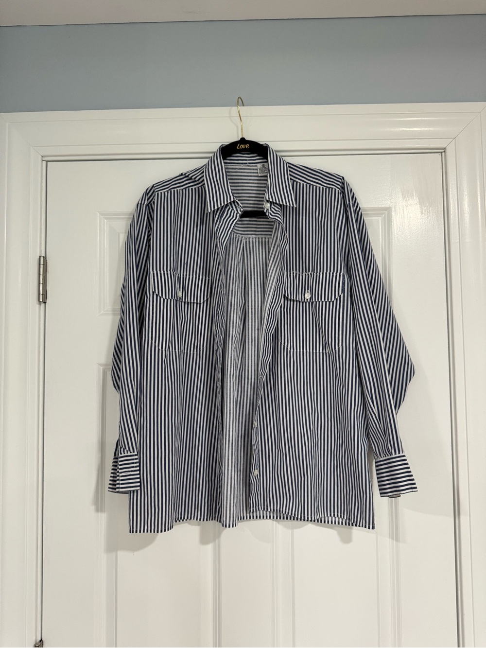 Striped Button-Down Shirt in Navy and White